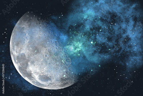 Fototapeta Naklejka Na Ścianę i Meble -  Space Moon and Star Dust Galaxy. Wallpaper and Background.