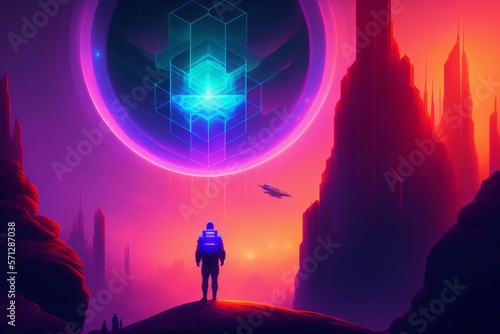 silhouette of a person in the mountains Illustration image made with AI 
