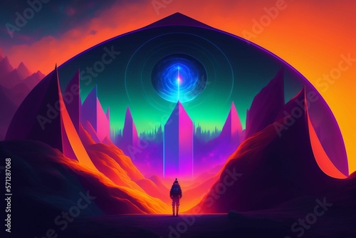 sunset over the mountains Illustration image made with AI 
