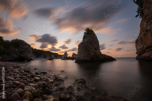 Colorful daytime long exposure and abstract panoramic view Agva Kilimli Bay, natural rock formations, Sile, Black Sea Region, Turkey. photo