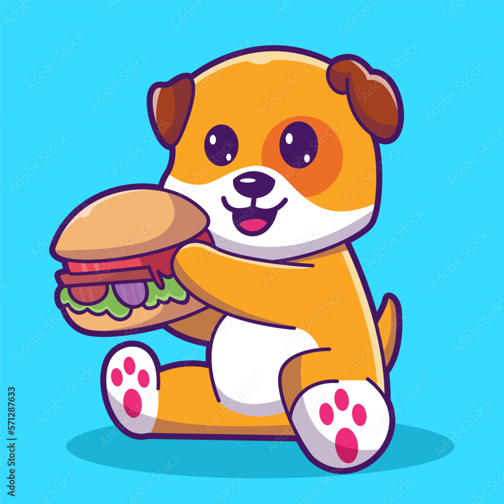 Fototapeta premium Cute Dog Is Eating Illustration