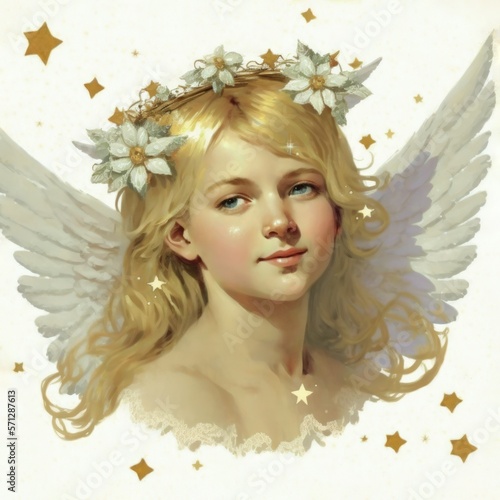 Vintage style angel stickers with a star theme. Created using generative AI and image editing software.