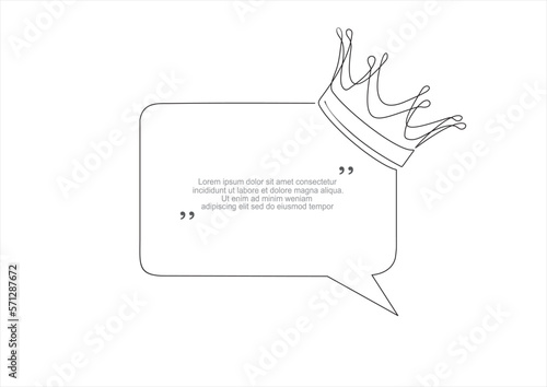 Continuous one line drawing of crown and speech bubble. Trendy line art vector on a white background. Vector illustration.