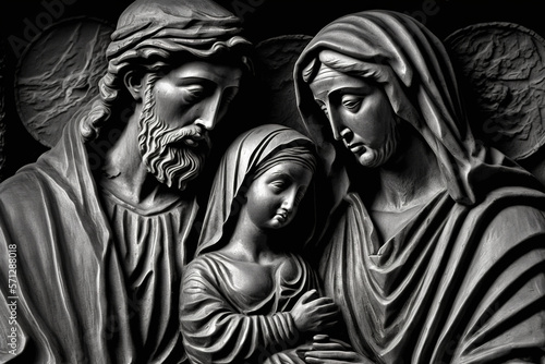 The Holy Family: Mary, Joseph, and Jesus, together as a loving family, fiction