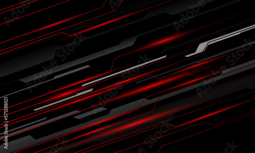 Abstract black line cyber circuit dynamic slash red light power on silver design ultramodern futuristic technology background vector