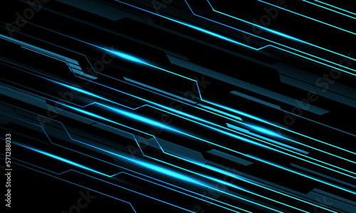 Abstract black line cyber circuit dynamic slash blue light power on metal design ultramodern futuristic technology background vector