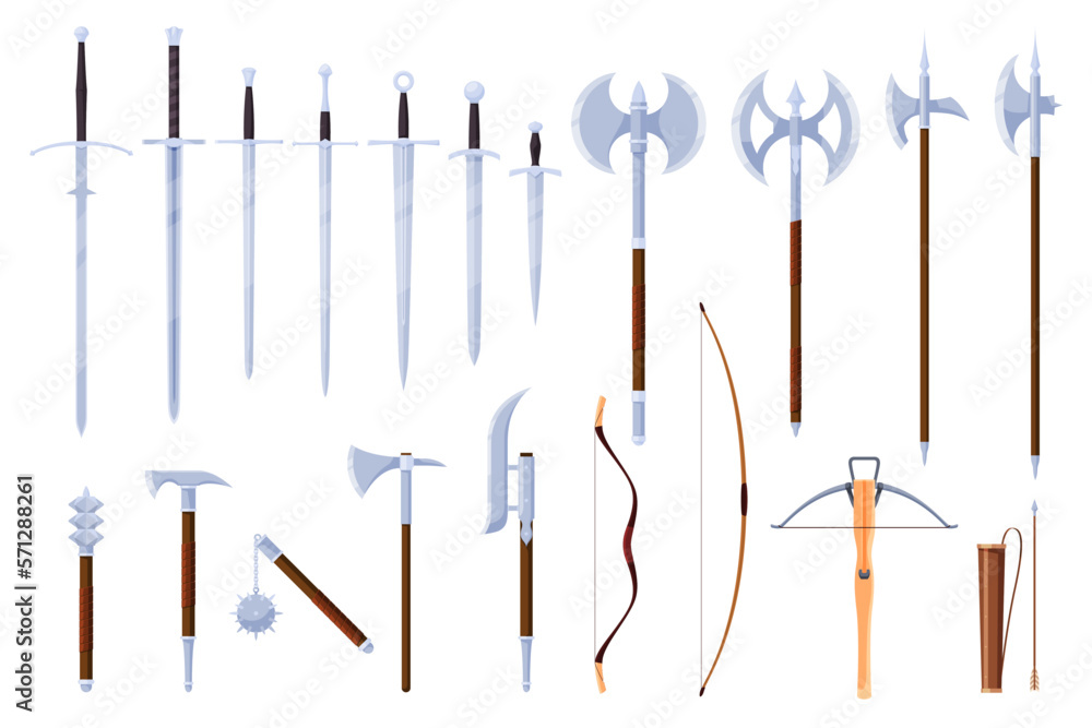 Medieval melee weapons for attack and defense Forged metal swords Medieval melee weapons for attack and defense Forged metal swords