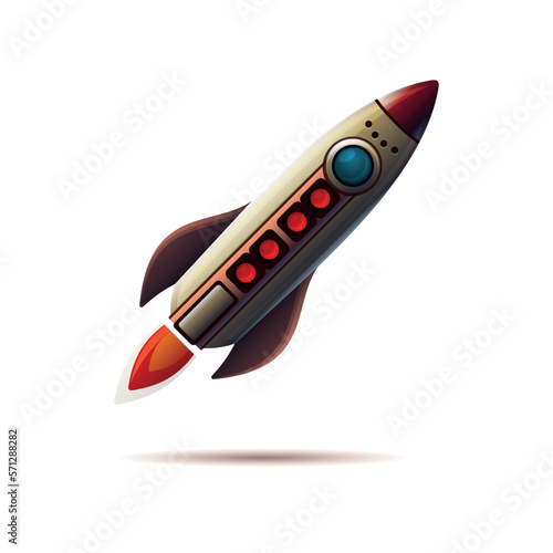 Spaceship Rocket Cartoon Style Icon. Startup or Business Concept. Vector