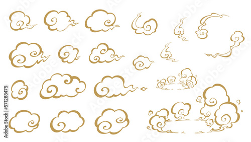 和風の雲のイラスト素材セット_線のみ
