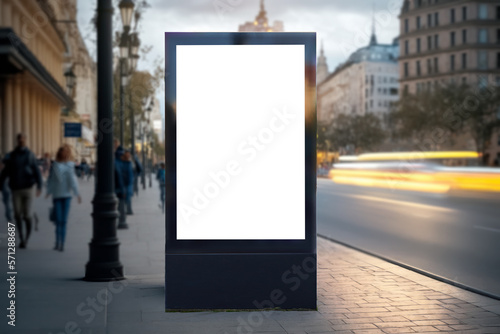Canvas Print Blank city format (LightPoster, CityLight) banner pylon on the sidewalk mockup