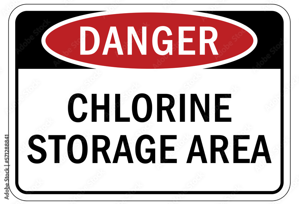 Chlorine chemical warning sign and labels chlorine storage area