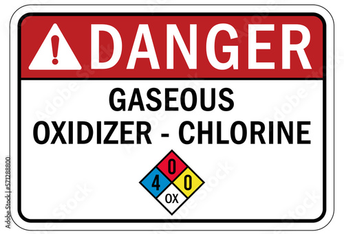 Chlorine chemical warning sign and labels gaseous oxidizer chlorine