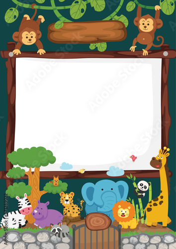 Empty banner template with zoo illustration