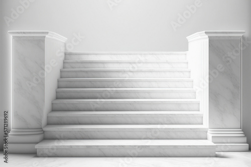 White marble classic staircase. Generative ai illustration