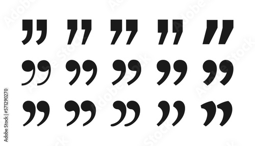 Set of quote mark. Quotes icon vector set. Quotemarks outline, speech marks, inverted commas or talking marks collection.