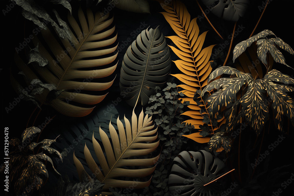 Tropical plants desktop wallpaper. Jeweltoned jungle motifs