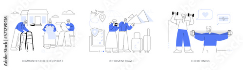 Elderly people activity abstract concept vector illustrations.