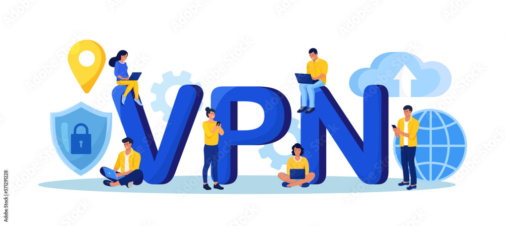 Virtual Private Network. People Using VPN Technology System to Protect his Personal Data in Smartphone, Computer. Secure Network Connection and Privacy Protection. Cyber Security, Traffic Encryption