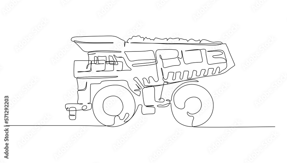 Continuous line art or One Line drawing of dump truck for vector ...