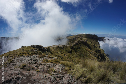 Panoramic view of mountain ridge with clouds in the Simien Mountains Ethiopia, Africa