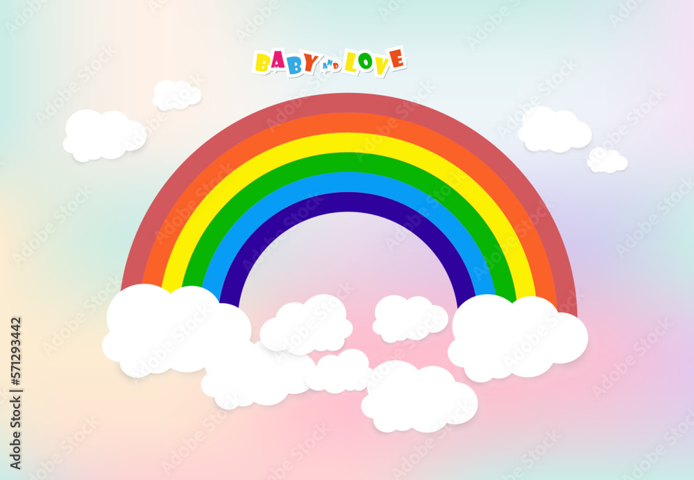 Beautiful Rainbow and smooth white Clouds, with space for text, kids and love concept banner design, Vector Illustration