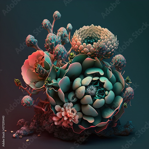 still life of herbs and flowers, details of  botanical ingredients, generative ai illustration photo