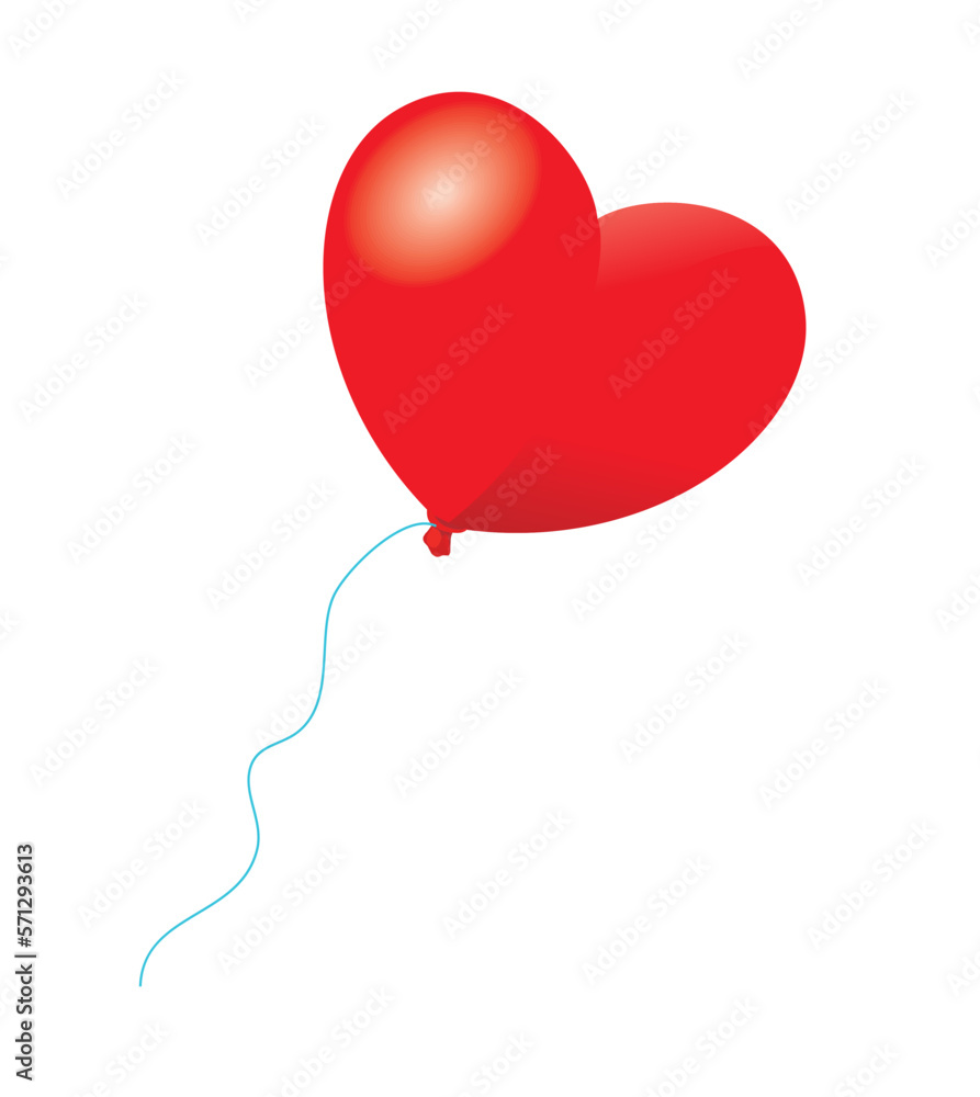 Red balloon in form of heart. Vector on transparent background.