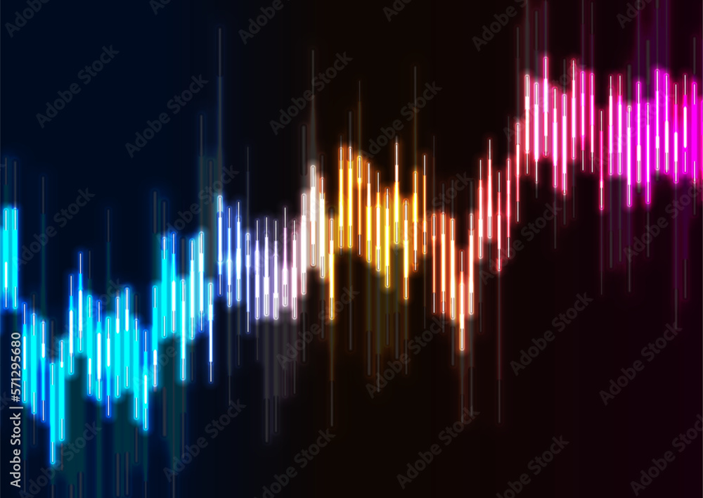 Abstract neon colorful growing financial graph chart background. Vector lines tech design Abstract neon colorful growing financial graph chart background. Vector lines tech design