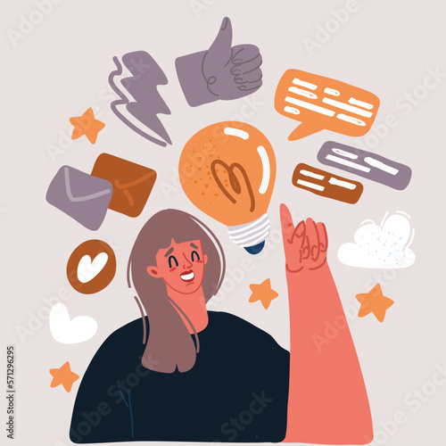 Vector illustration of woman in coming up with an idea.