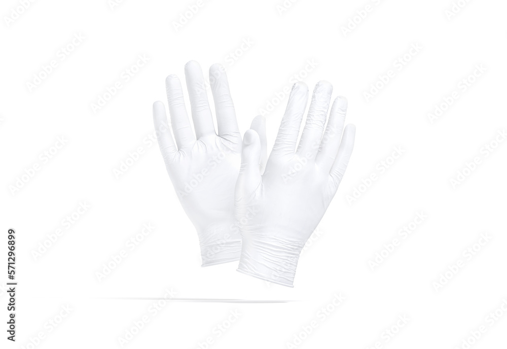Obraz premium Blank white rubber gloves mockup, front and back, no gravity