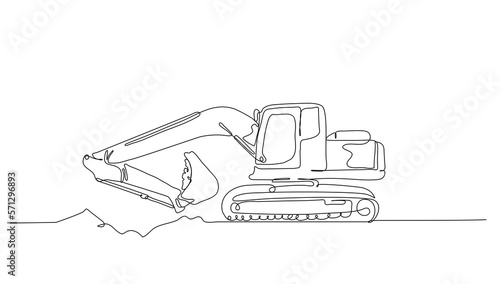 Continuous line art or One Line drawing of excavator for digging soil vector illustration, business transportation. heavy equipment vehicle construction concept. modern continuous line drawing design 