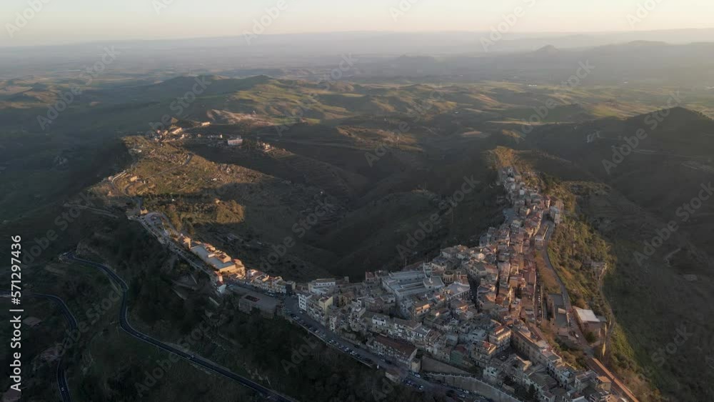 Aerial view of Centuripe, a small town on mountain crests in Enna province, Sicily, Italy. Aerial view of Centuripe, a small town on mountain crests in Enna province, Sicily, Italy.