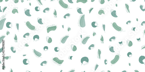 Background of graphic vector branches of plants with leaves. Design for paper, postcards, packaging, posters. Vector illustration
