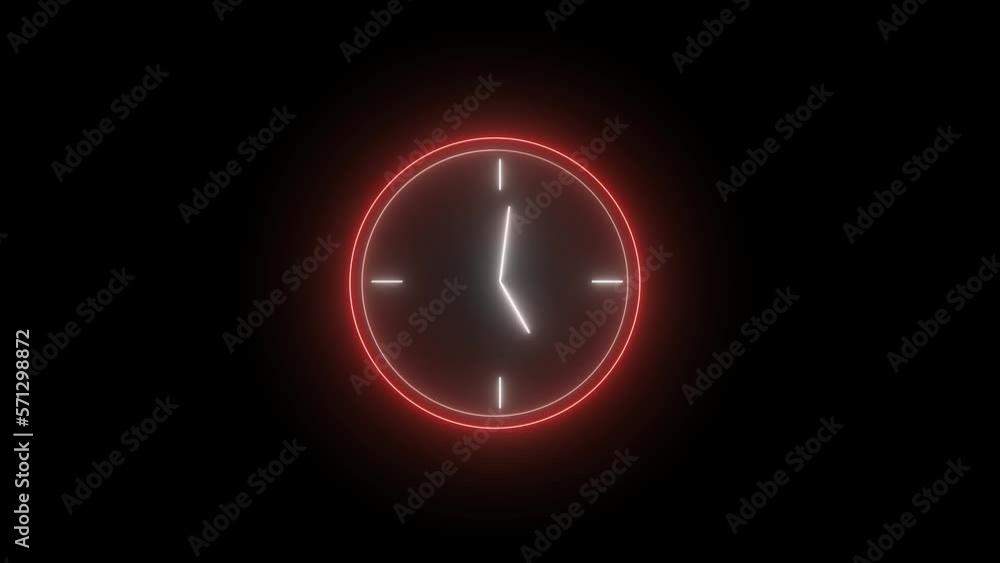 Analog glowing clock animation , 12 hour loop. neon clock , Counting down clock isolated animated. Analog glowing clock animation , 12 hour loop. neon clock , Counting down clock isolated animated.