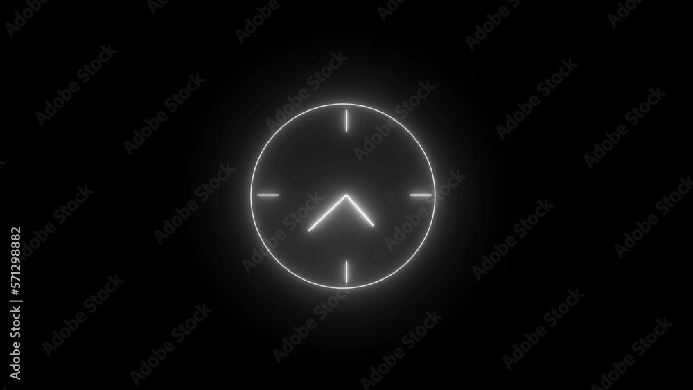 Analog glowing clock animation , 12 hour loop. neon clock , Counting down clock isolated animated. Analog glowing clock animation , 12 hour loop. neon clock , Counting down clock isolated animated.