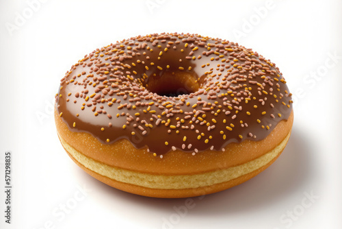 Delicious chocolate donut isolated on white background. Ai generative