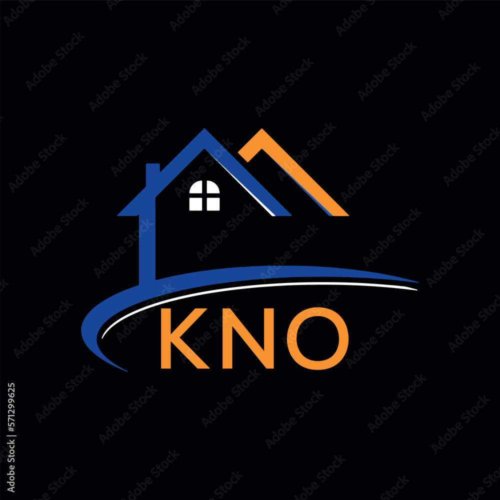 KNO house logo, letter logo. KNO blue image on black background and orange . KNO technology Monogram logo design for entrepreneur best business icon.
 - obrazy, fototapety, plakaty 
