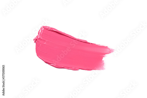 Smear of pink lipstick isolated on white background. Swatch of lip gloss or liquid eye shadow for design.