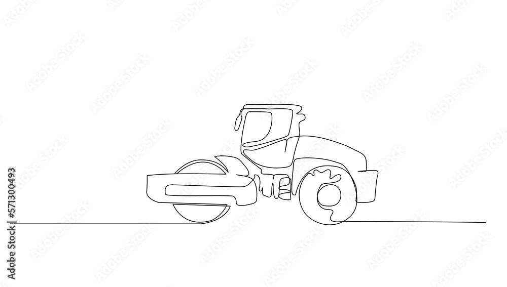 Continuous line art or One Line drawing of rolling road for vector illustration, business transportation. heavy equipment vehicle construction concept. graphic design modern continuous line drawing