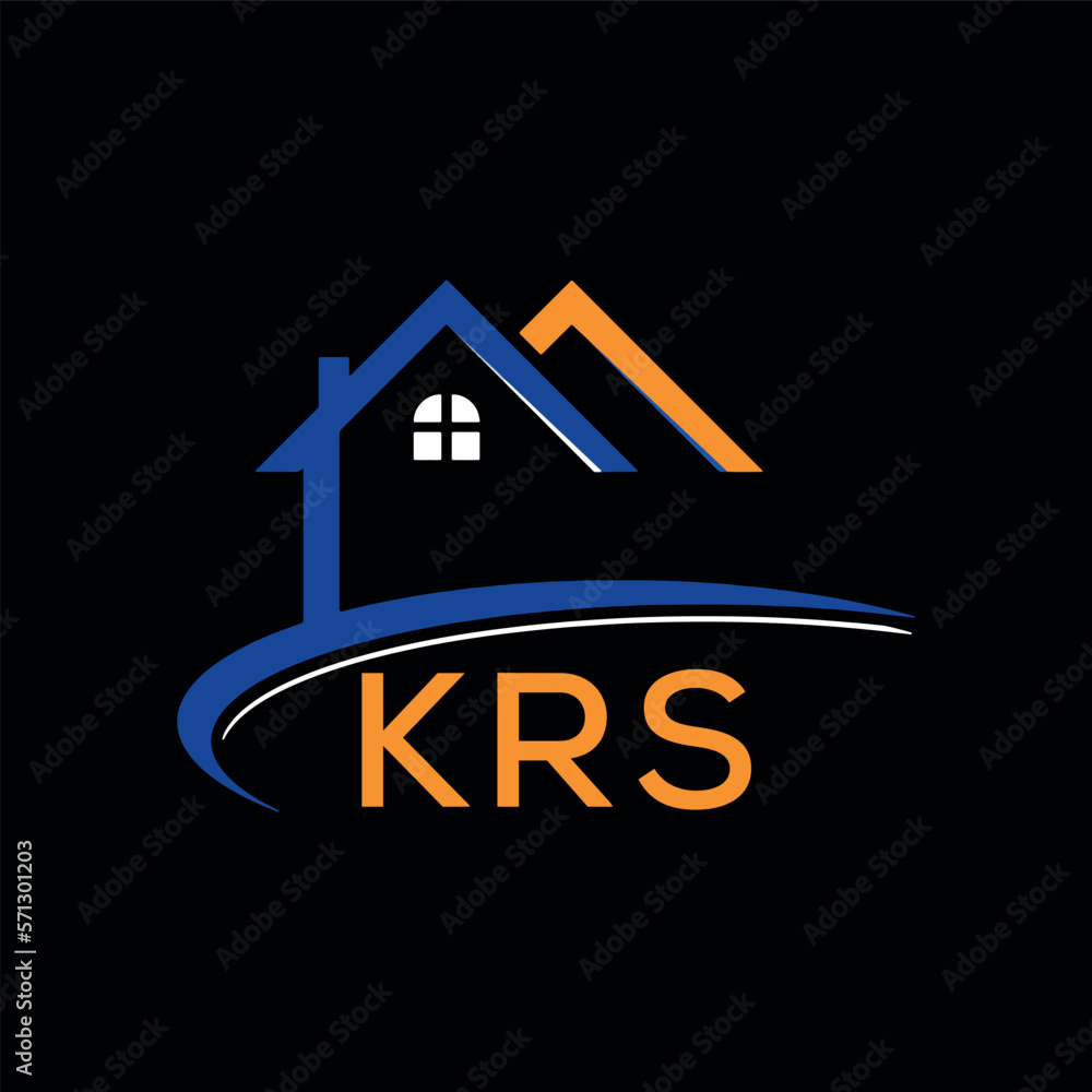 KRS house logo, letter logo. KRS blue image on black background and orange . KRS technology