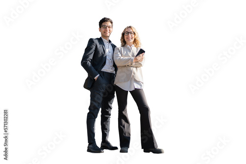 Colleagues male and female business promising young people, transparent background, png, isolated.
