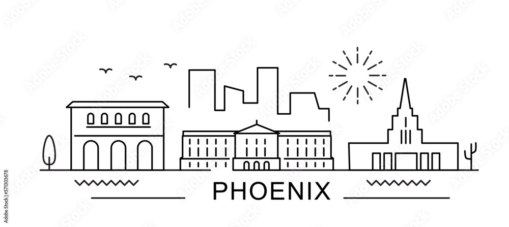 Phoenix City Line View. Poster print minimal design. Arizona USA