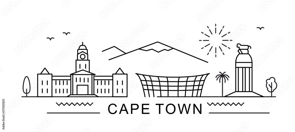 Cape Town City Line View. Poster print minimal design. South Africa