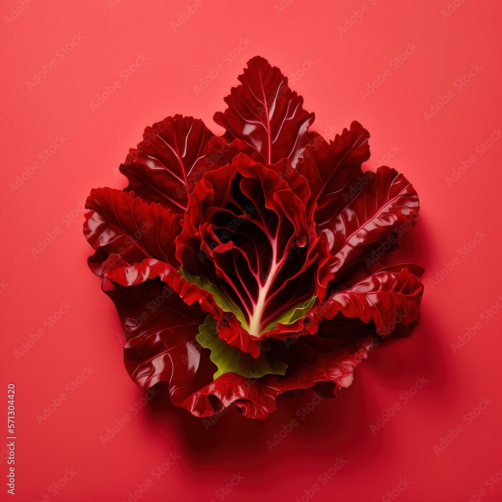 Lettuce leaf red colored delicious with similar red background Lettuce leaf red colored delicious with similar red background