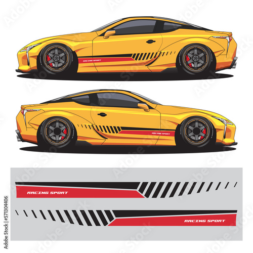 Racing car wrap design vector for race car. Graphic abstract stripe racing background kit designs. vector_20230213