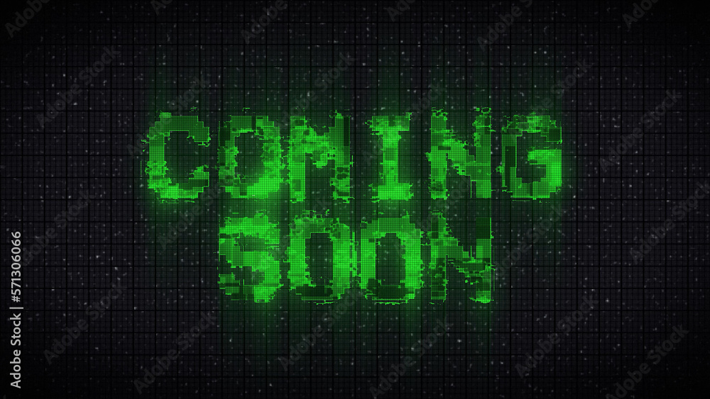 Coming soon text with glitch effect