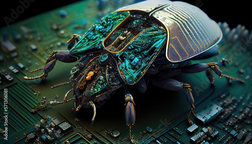 Illustration of Computer Bug on Mainboard, Metrix Bug, Digital Bug
