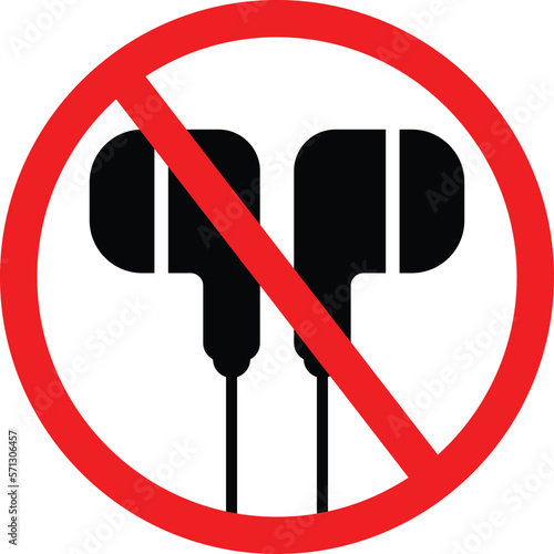 No Earphones, Headphones Icon. No Music Allowed Sign