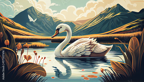 Fototapeta Naklejka Na Ścianę i Meble -  Peaceful Pond Paradise: A Majestic Swan in its Natural Habitat