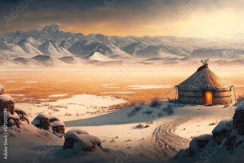 Freezing cold Mongolia background. Generative AI